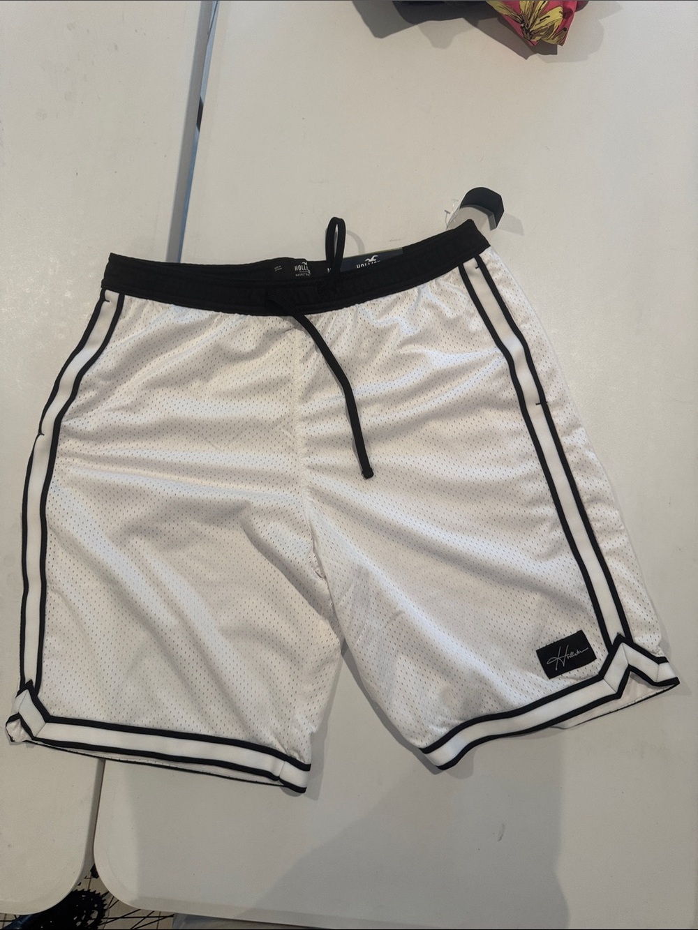 Hollister White Athletic Mesh Shorts with Black Trim